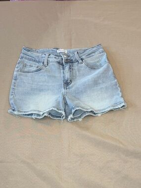Blue Light-Wash Frayed Hem Jean Shorts for Women